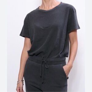 Nili Lotan 100% cotton distressed Brady Tee in Gunmetal NEW